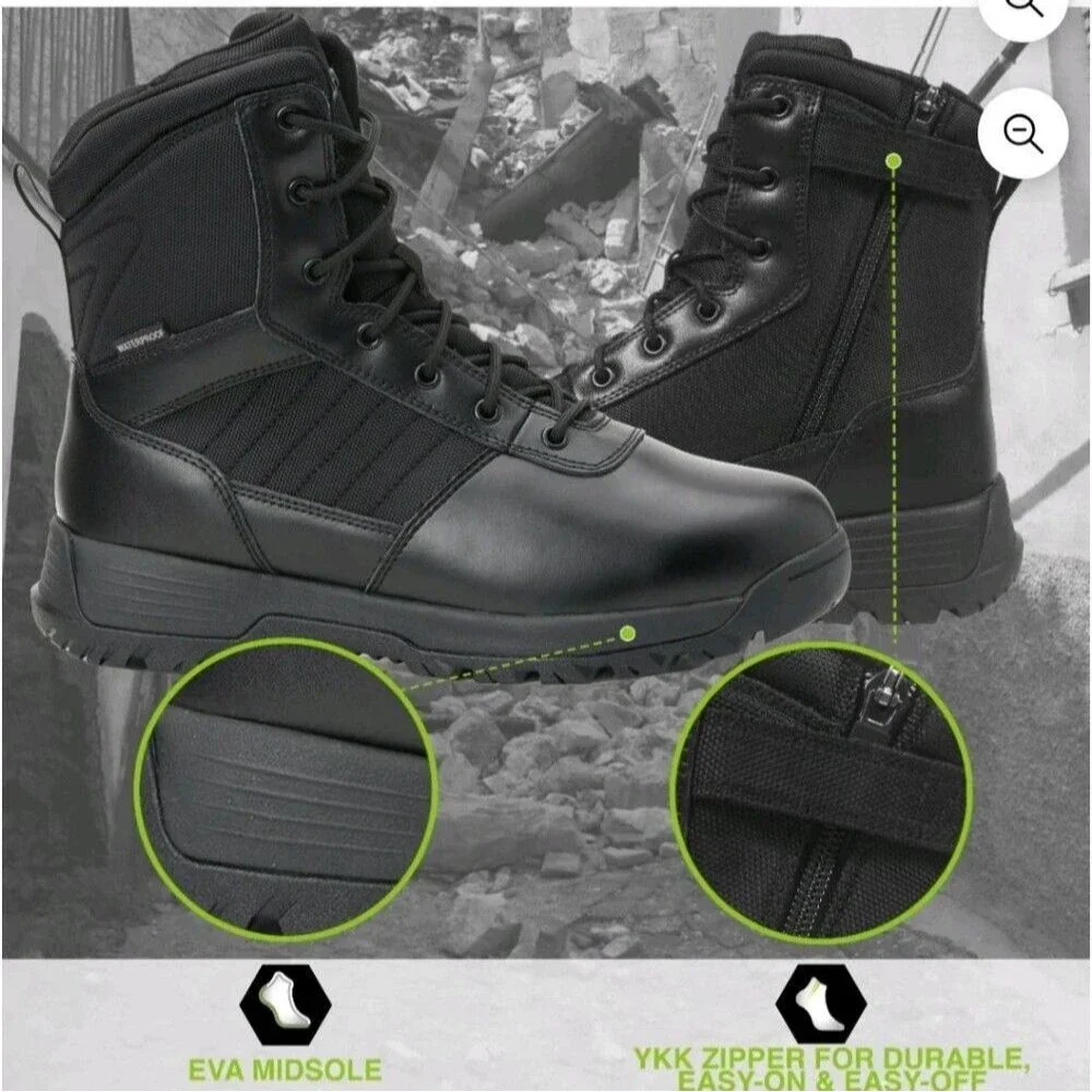 Men's Black Tactical Lace-Up Boot - Durable Work & Field Footwear Size 11 Soft
